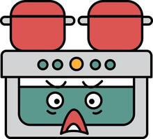 A cartoon character is looking at a stove with pots on it vector