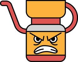 A cartoonish coffee pot with a frowning face and angry expression vector