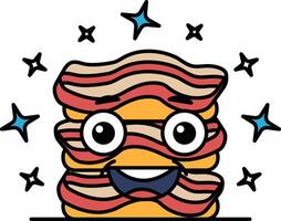 A cartoon character made of bacon is smiling and surrounded by stars vector