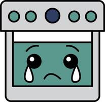 A Oven cartoon face with a sad expression and a tear vector
