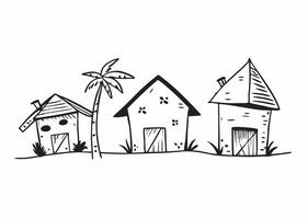 Hand drawn illustration of three unique houses with a palm tree for business use vector