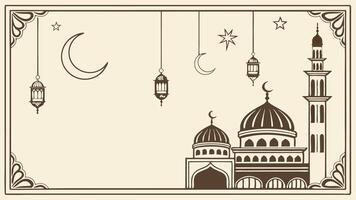 Elegant Islamic design for business with mosque, moon, star, and decorative lanterns vector