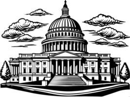 Capitol Building with Trees and Clouds in the Sky vector