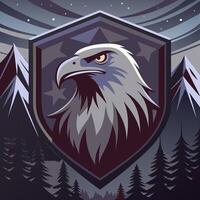 Powerful Eagle Crest with Forest and Shield Design Illustration vector