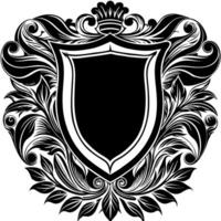 Black and White Shield with Crown and Floral Pattern vector