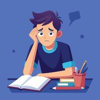 Flat Style Illustration of a Stressed student struggling with homework vector