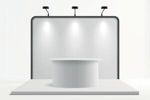 Exhibition Display Booth with Cylindrical Platform and Spotlights vector