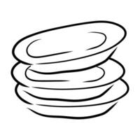 Doodle stack of plates, hand drawn plates on top of each other, kitchenware vector