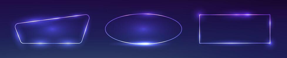 Set of three neon frames with effects vector