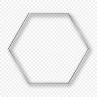 Silver glowing hexagon frame with shadow on white vector