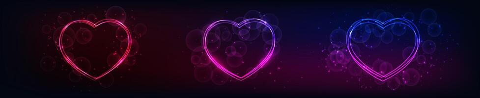 Neon frame in heart form with shining and sparkles vector