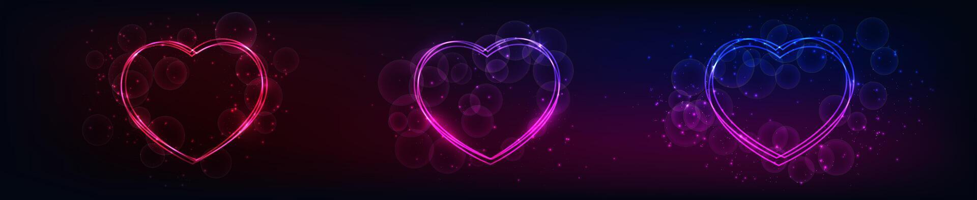 Neon frame in heart form with shining and sparkles