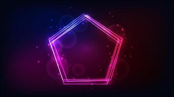 Neon frame in pentagon with shining effects vector