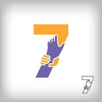 Unique handshake number 7 design. Collaboration, help, agreement and teamwork corporate company design. vector