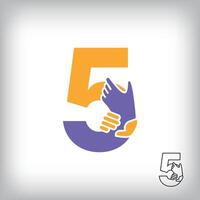 Unique handshake number 5 design. Collaboration, help, agreement and teamwork corporate company design. vector