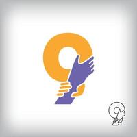 Unique handshake number 9 design. Collaboration, help, agreement and teamwork corporate company design. vector