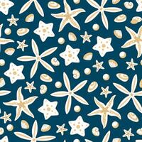 Starfish seamless marine pattern. Summer sea life pattern of shells and starfish. vector