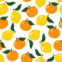 Summer tropical seamless pattern with lemons and oranges. Fruit repeating background for wallpaper, fabric and other design. vector