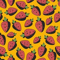 Seamless strawberry pattern in retro pop art style. Red strawberries on yellow background in 90s style. Cartoon retro background. Summer pattern. vector