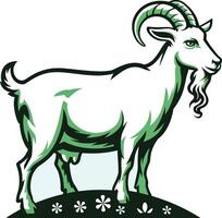 goat head with long horn silhouettes vector