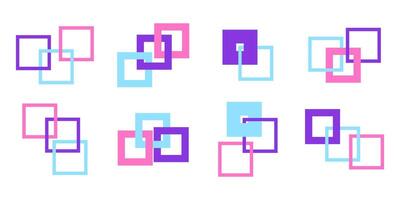 Set of squares of different colors intersect with each other, abstract icon and logo. vector