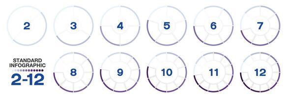 Set standard circle infographic with 2 to 12 steps, blue tone. vector