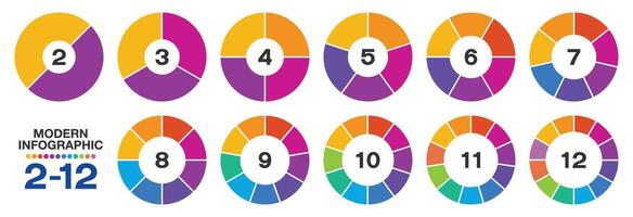 Set circle infographic with 2 to 12 steps. vector