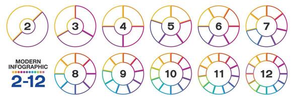 Circle infographic with 2 to 12 steps, process or options vector