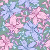 Seamless pattern of Lily flower with combination of girl colors palette. vector