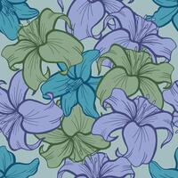 Seamless pattern of Lily flower with combination of dark colors palette vector