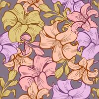 Seamless pattern of Lily flower with combination of girl colors palette vector