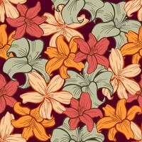 Seamless pattern of Lily flower with bold autumn color vector