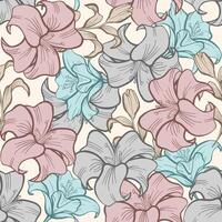 Seamless pattern of Lily flower with combination calm colors palette vector