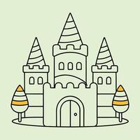 Charming Illustration of a Fairytale Castle Surrounded by Stylized Trees Creating a Magical Scene for Imaginative Storytelling and Playful Adventures vector