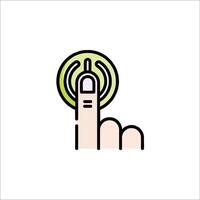 A hand pressing a button with a green light vector