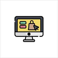 A computer monitor with a shopping bag icon vector