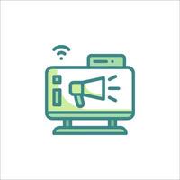A computer with a megaphone icon vector