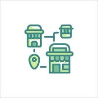 A line icon of a store with a map pin vector