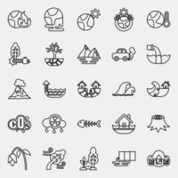 Icon set of global warming. Global warming elements. Icon in line style. vector