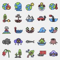 Icon set of global warming. Global warming elements. Icon in filled line style. vector