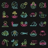 Icon set of global warming. Global warming elements. Icon in neon style. vector