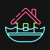 Icon flood. Global warming elements. Icon in neon style. vector