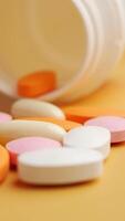 An Array of Assorted Vitamins and Medications Displayed on a Bright Yellow Surface video