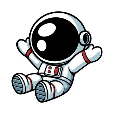fun happy sitting astronaut cartoon colored character isolated drawing line style sketch classic vintage design illustration