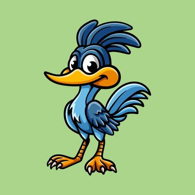 fun road runner standing colored cartoon character isolated drawing line art style sketch classic vintage design illustration
