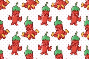 funny chili character seamless pattern illustration background vector