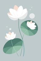 Elegant White Lotus Flowers, Green Leaves, Minimalist Art, Serenity vector
