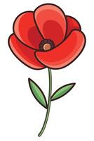 Red Poppy Flower Illustration, Simple Design, Nature, Botany, Bloom vector