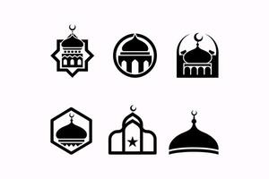 Collection of Simple Black and White Mosque Icons vector