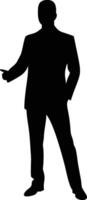 Silhouette of a man in a suit pointing to the side vector